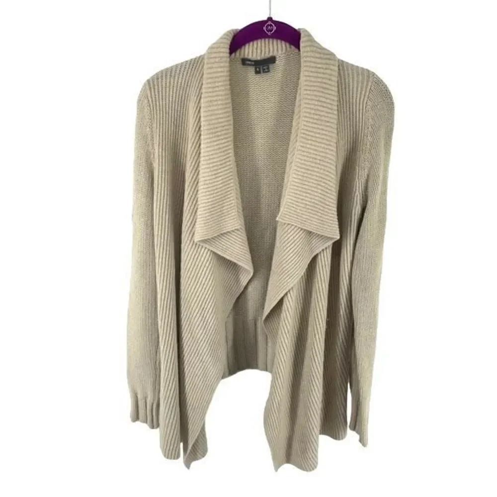 Vince Women's Open Front Cardigan Sweater Wool Shawl Drape Collar Knit Tan Small